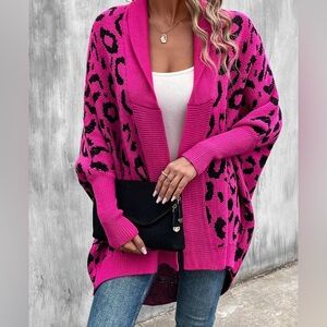 Leopard Pattern Batwing Sleeve Duster Cardigan